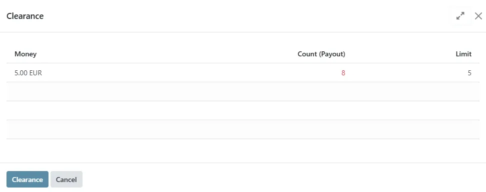 Banknote Acceptor Clearance Dialog