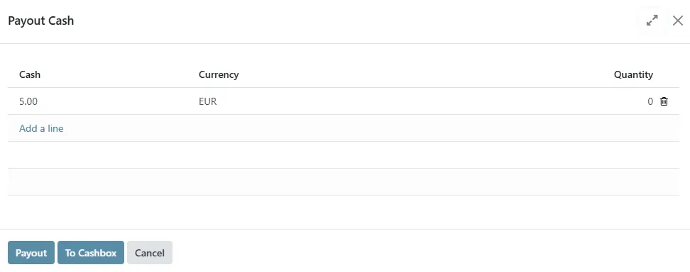 Banknote Acceptor Payout Cash Dialog