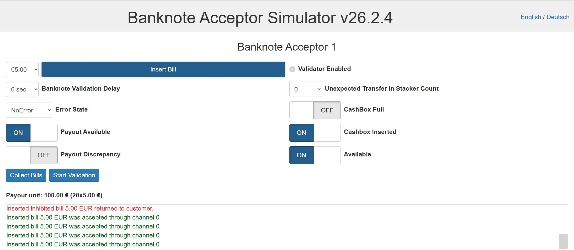 Banknote Acceptor Simulator