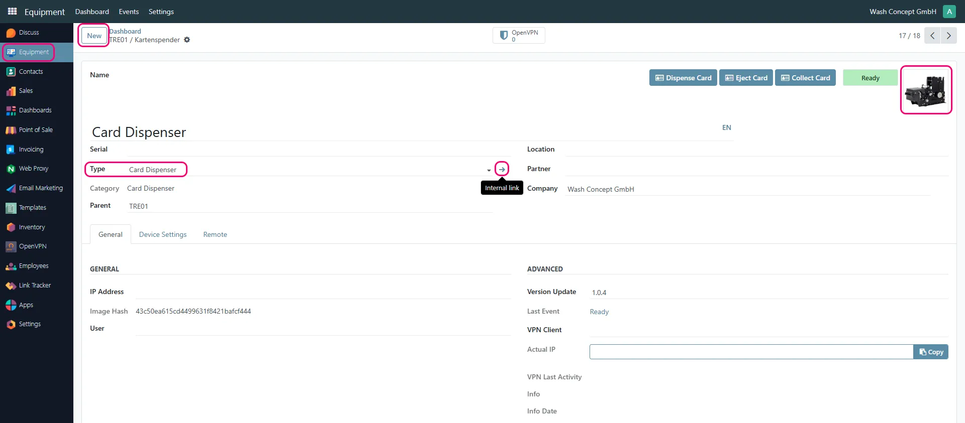Card Dispenser Configuration Settings