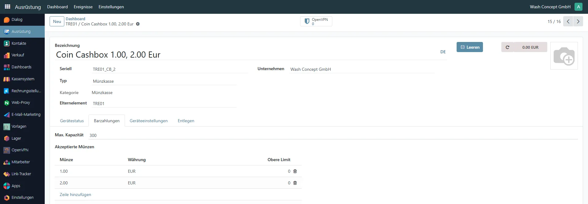 Coin Cashbox Cash Payments Tab