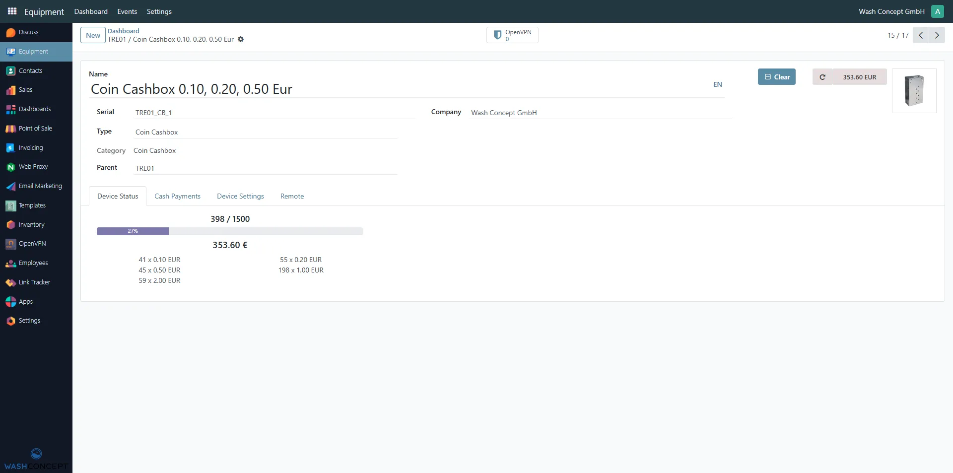 Coin Cashbox Management Page