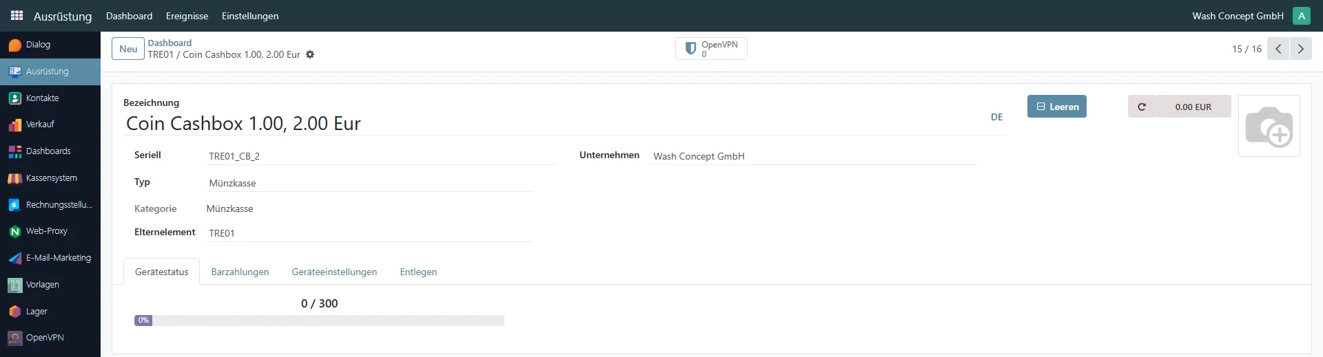 Coin Cashbox Management Page