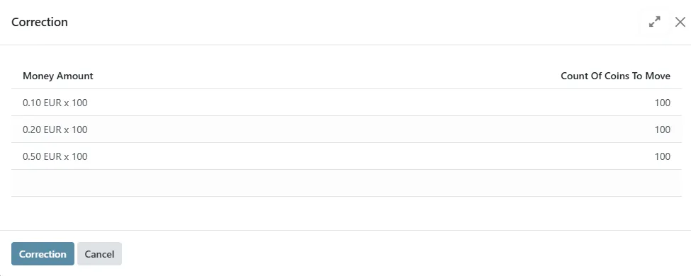 Smart Hopper Management Page - Correction Dialog