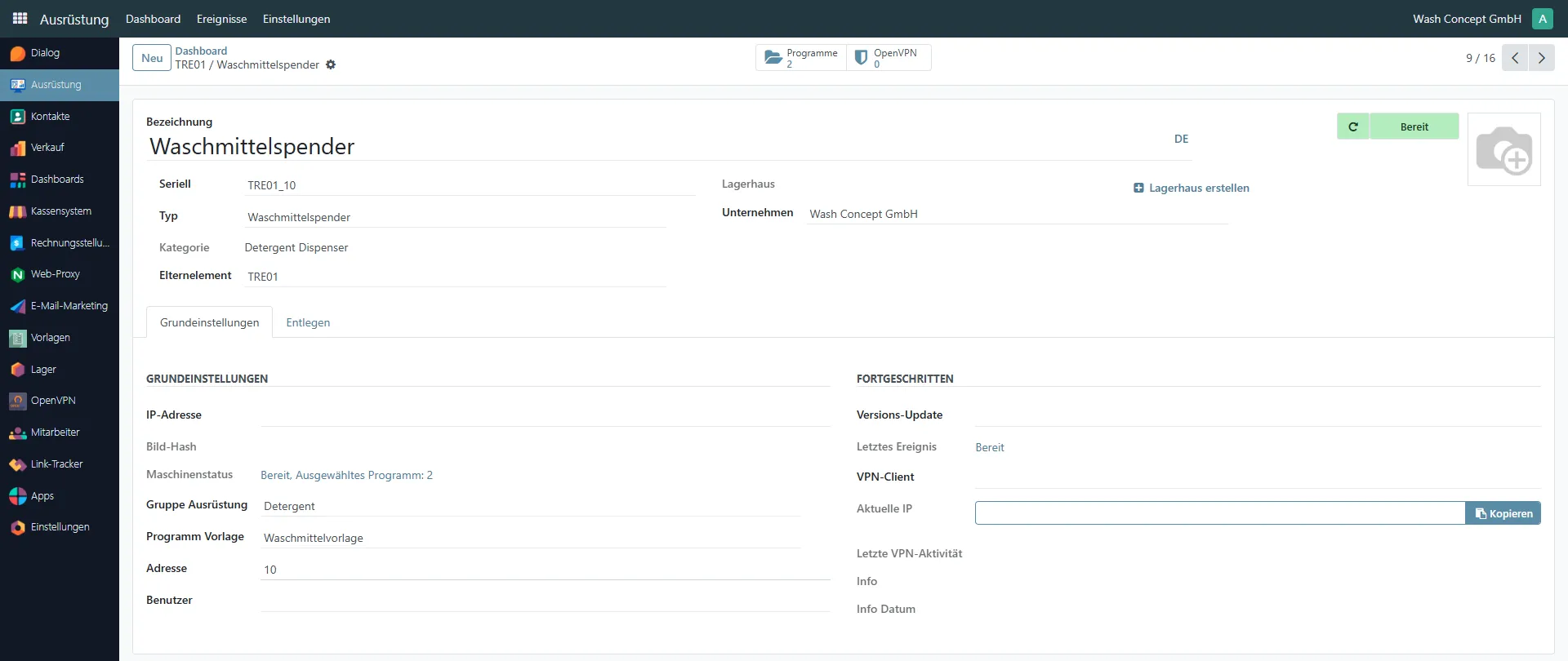 Detergent Dispenser Configuration Settings