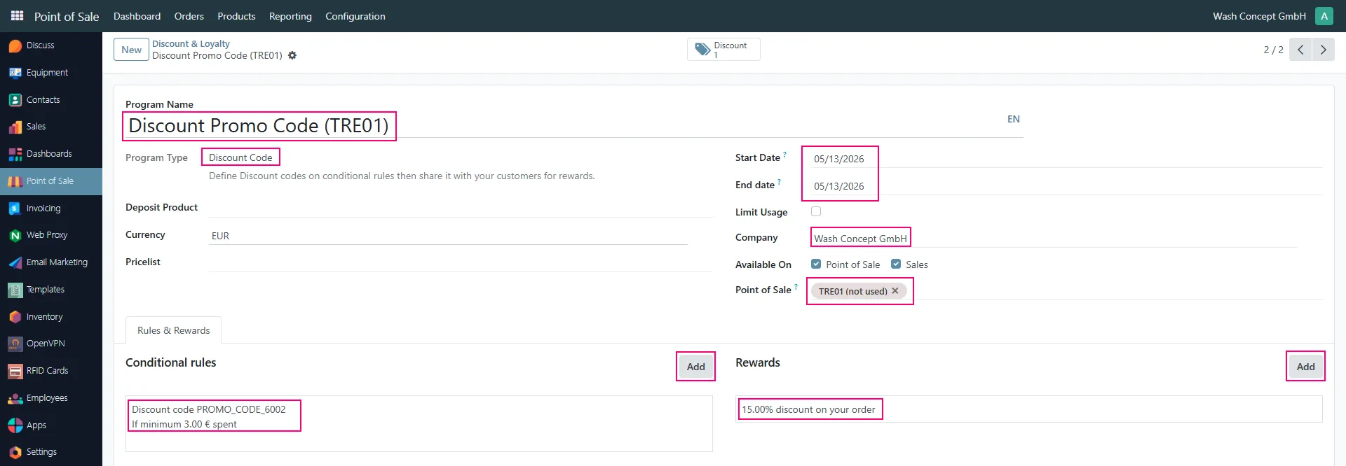 Promo Code Configuration