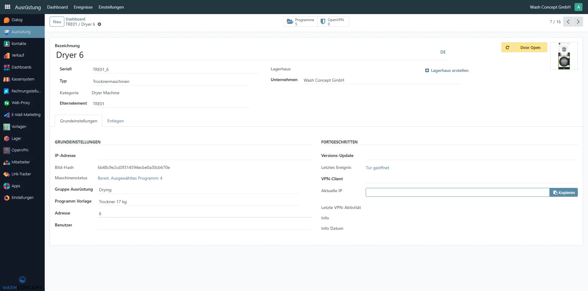 Drying Machine Configuration Settings