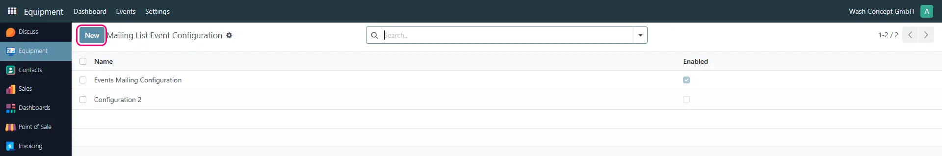 New Mailing List Event Configuration