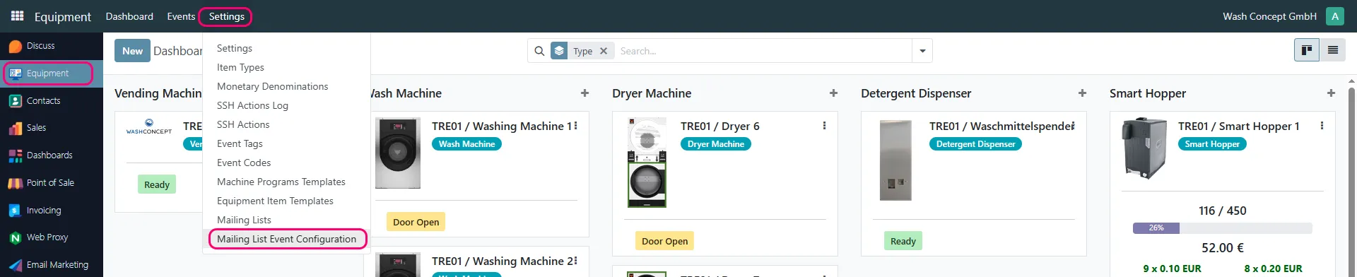 Open Mailing List Event Configuration