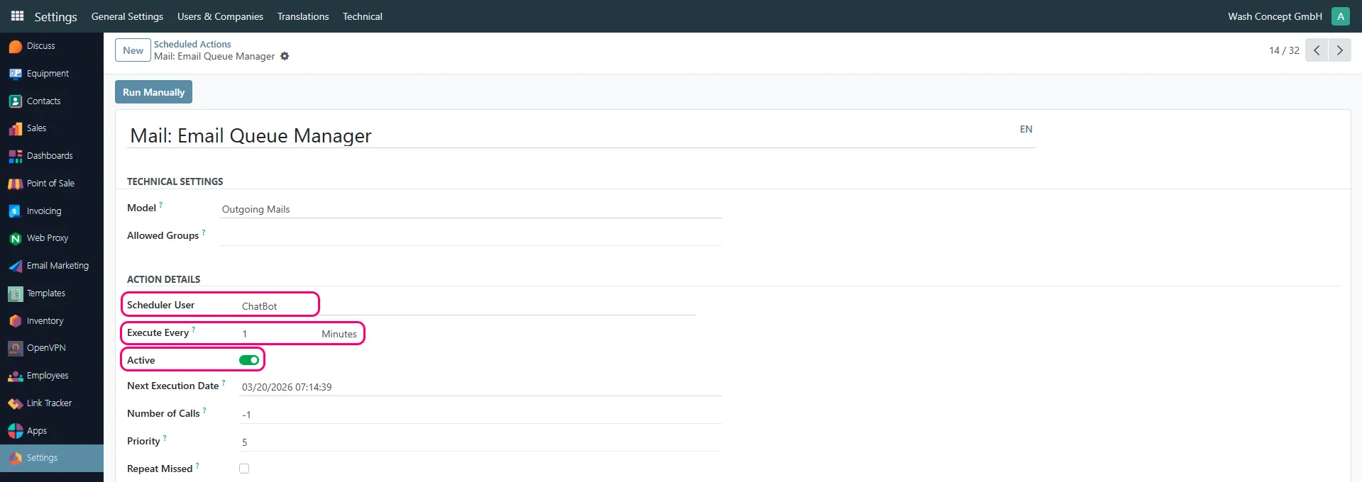 Mail: Email Queue Manager - settings