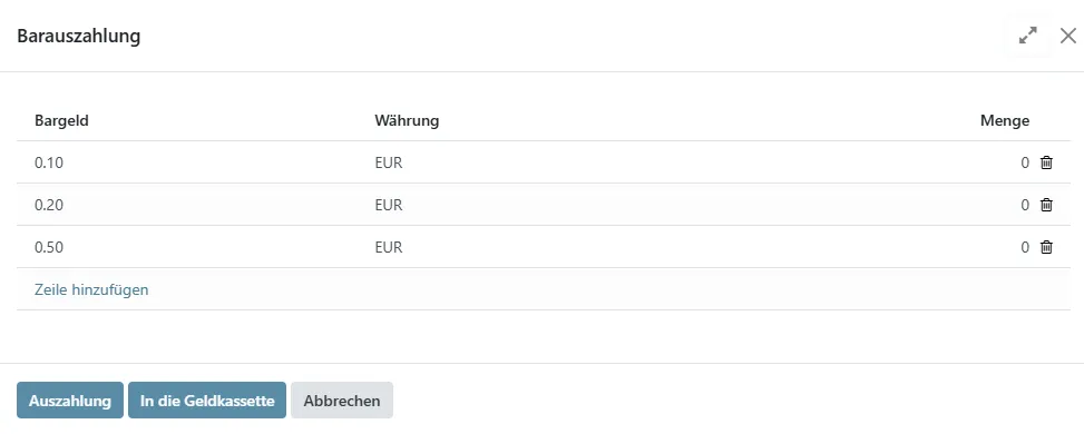 Smart Hopper Management Page - Payout Cash Dialog