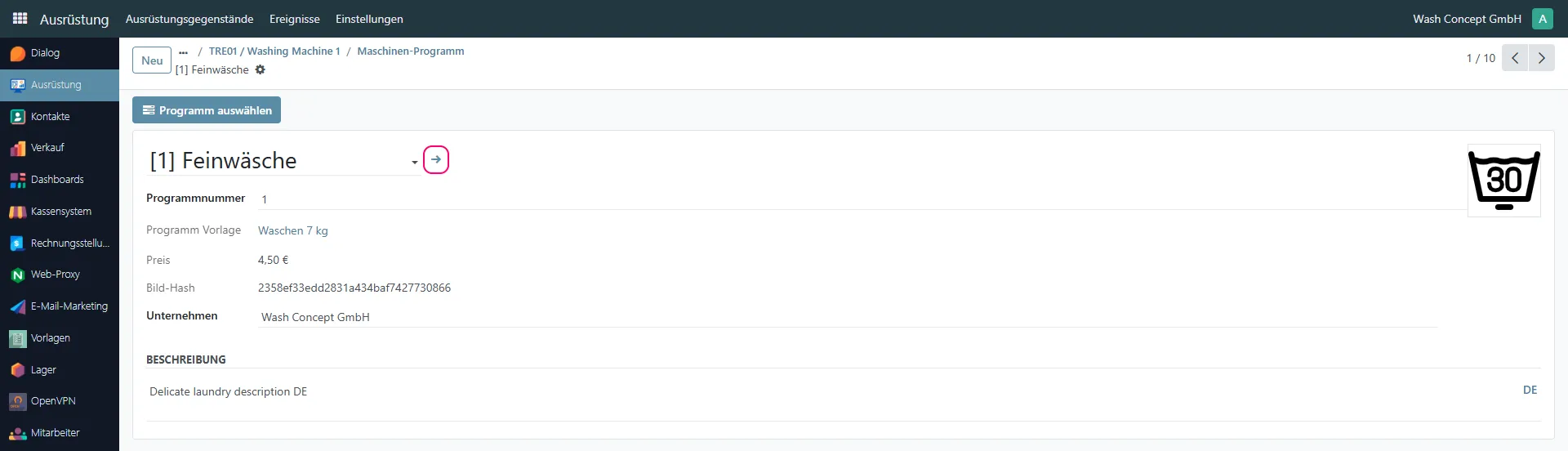 Selected Program Page