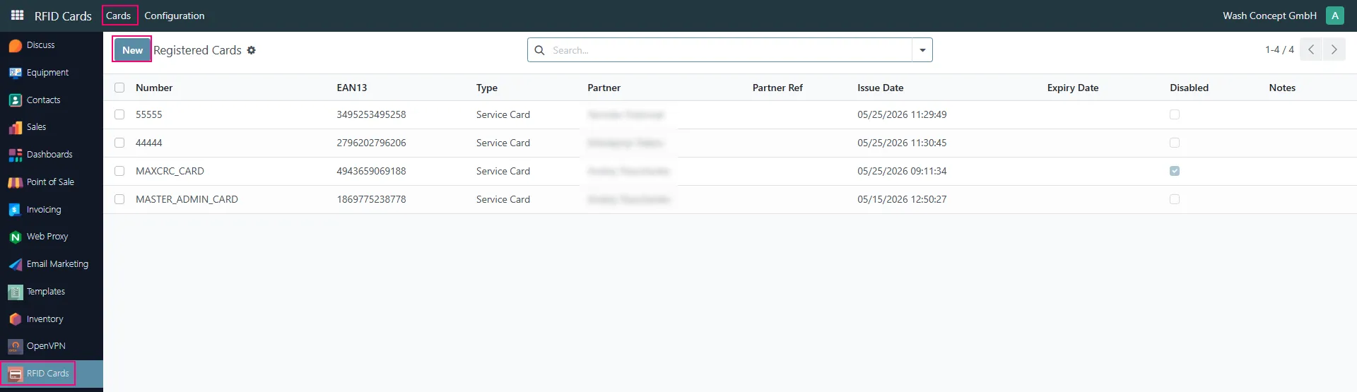 RFID Cards List