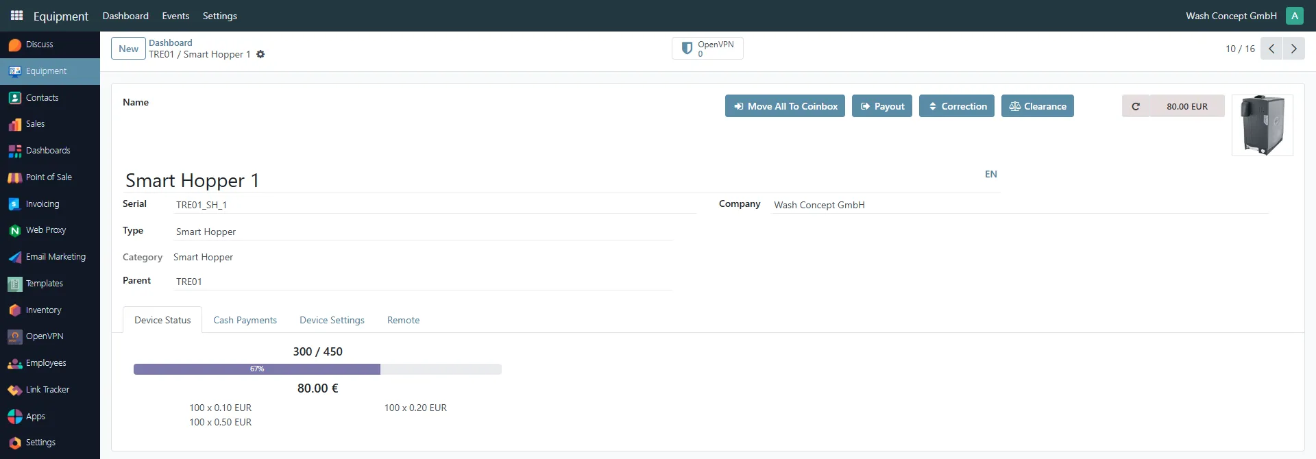 Smart Hopper Management Page