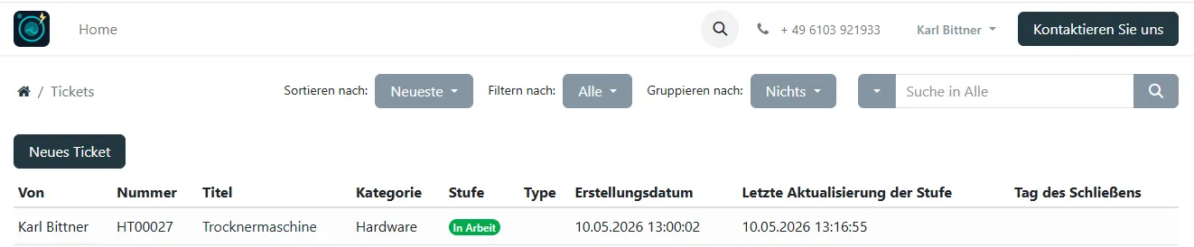 Support Portal Ticket List