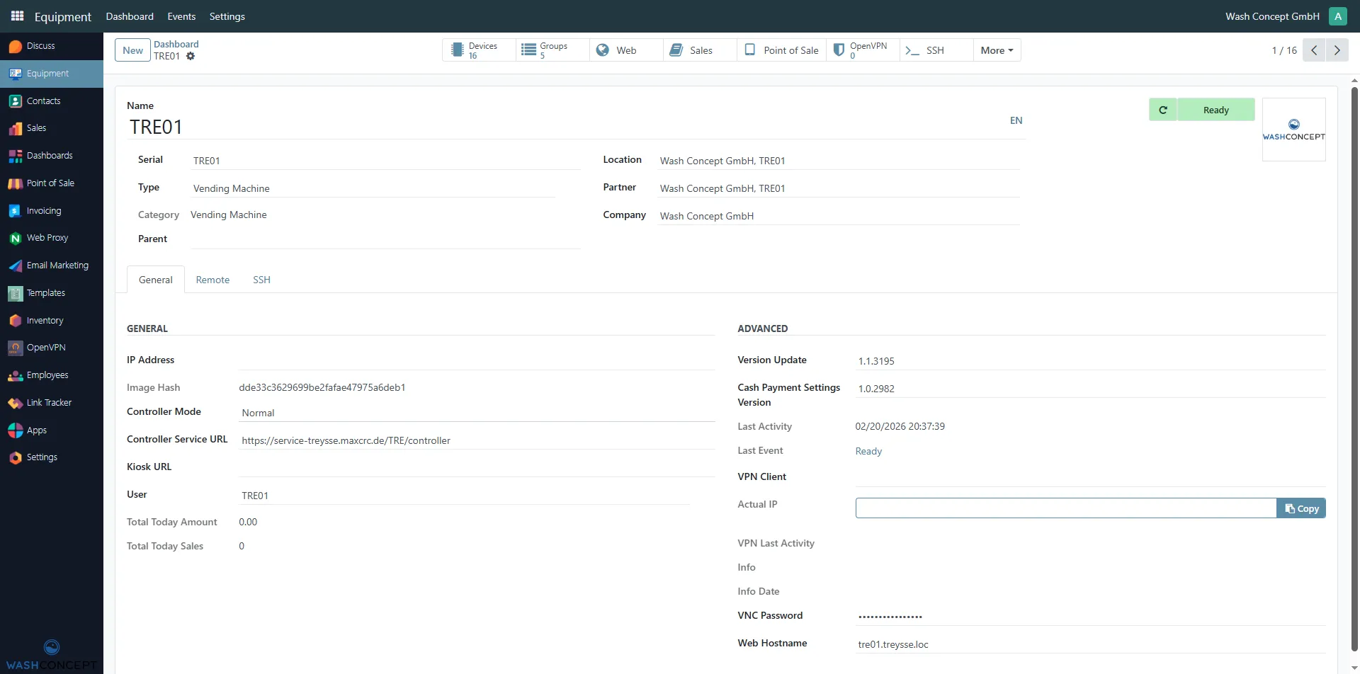 Vending Machine Configuration Settings