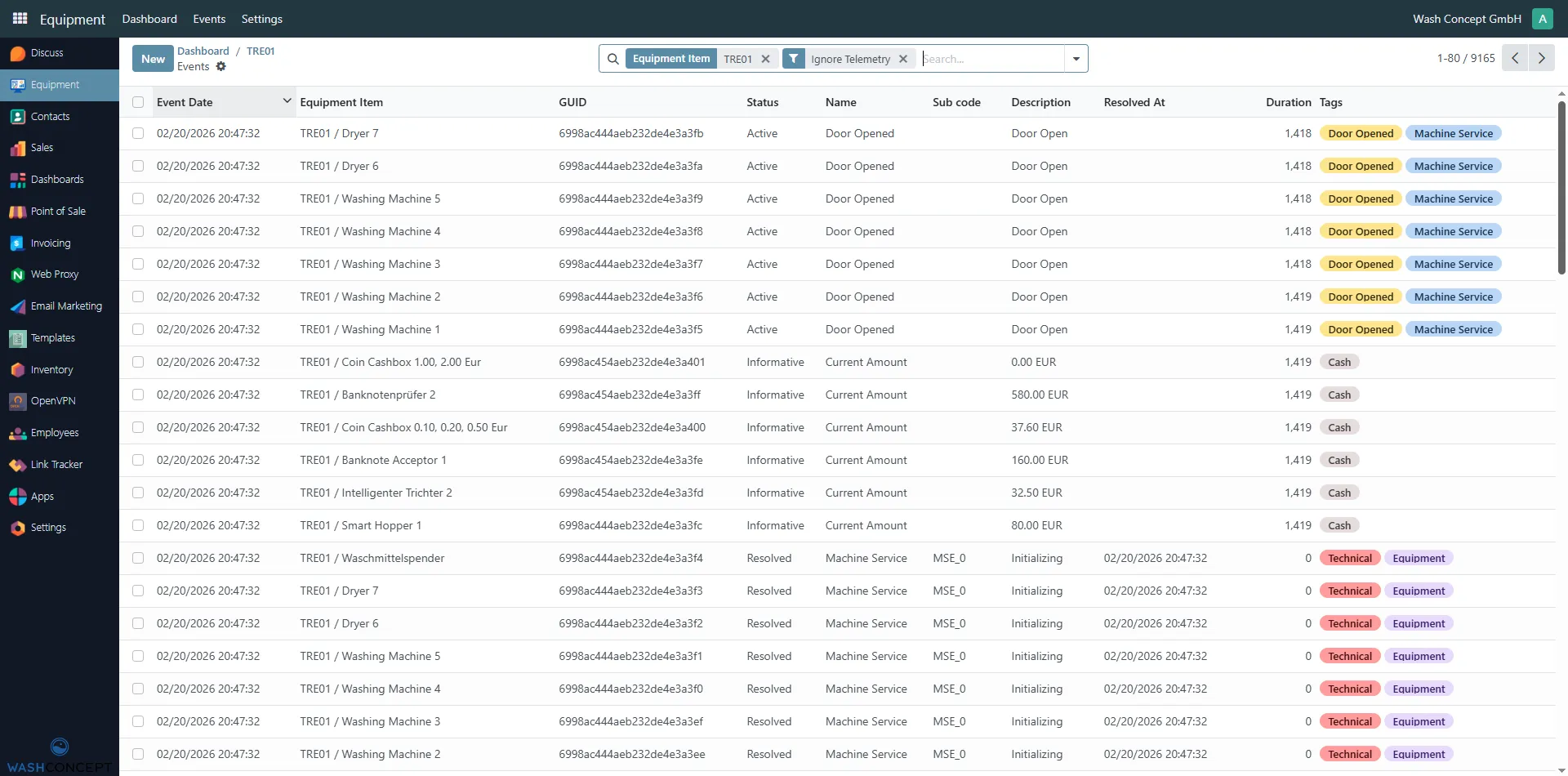 Vending Machine Events List