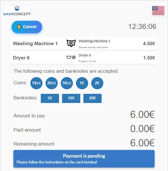 Vending Unit Simulator. Payment Page