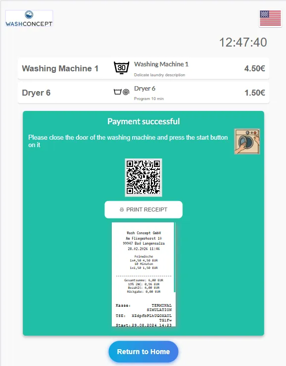 Vending Unit Simulator. Payment Successful