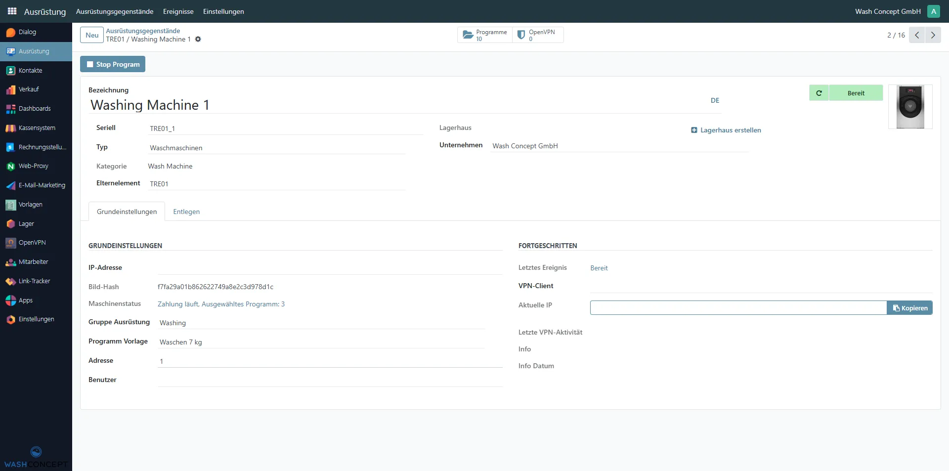 Washing Machine Configuration Settings